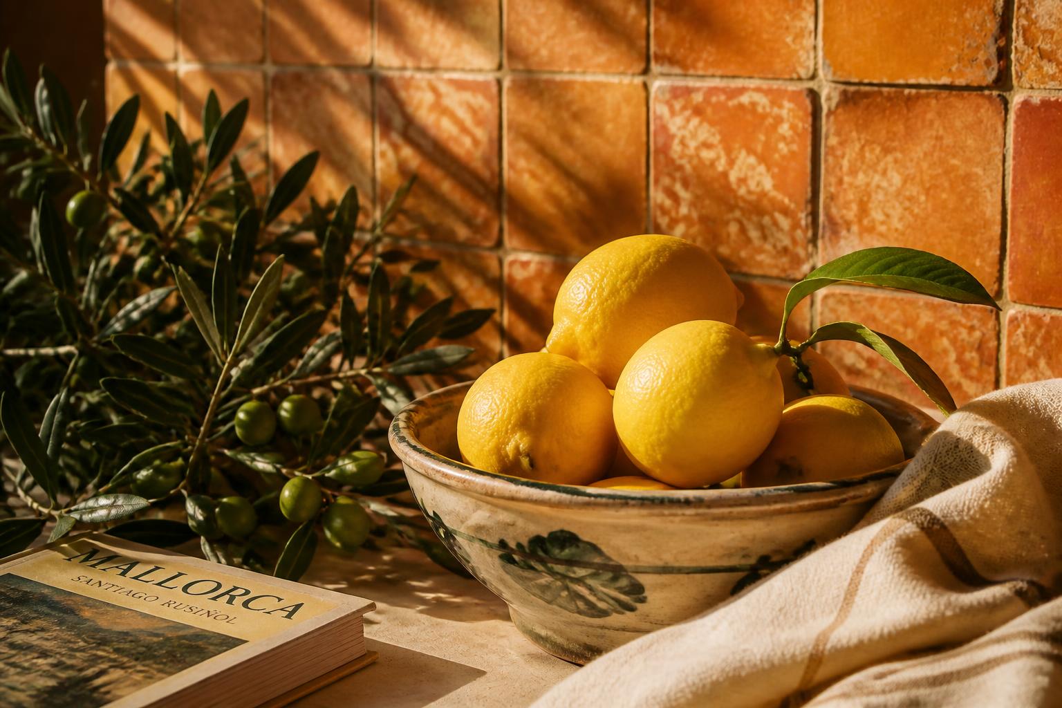 Limones y olivos sobre azulejos andaluces
